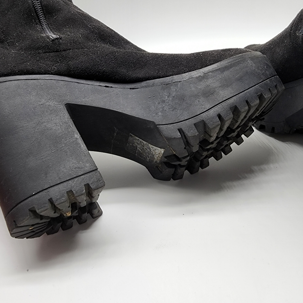 Aus 10 Black Thigh High Platform Faux Suede Boots - Picture 3 of 16